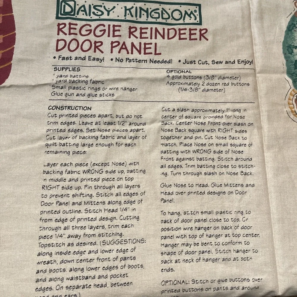 Vintage 90s Daisy Kingdom Fabric Reindeer‎ Door Wall Panel Christmas Cut & Sew